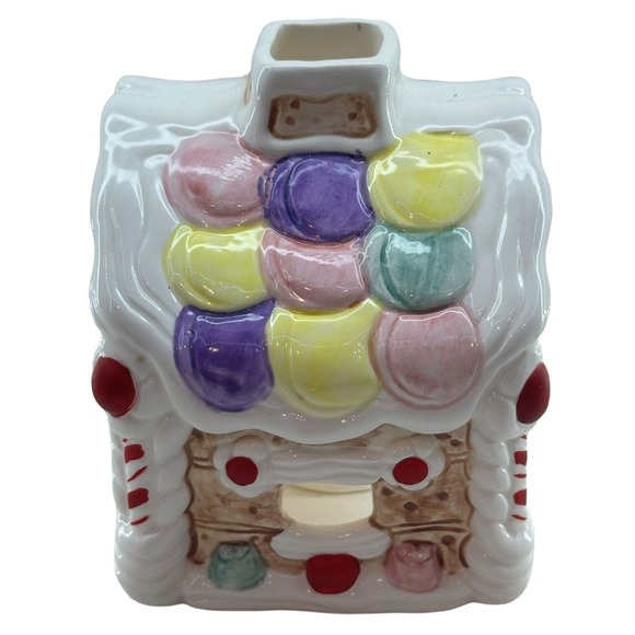 JASCO Candle Holder Gingerbread House Handpainted Ceramic Candy Cottage Vintage - Picture 4 of 15